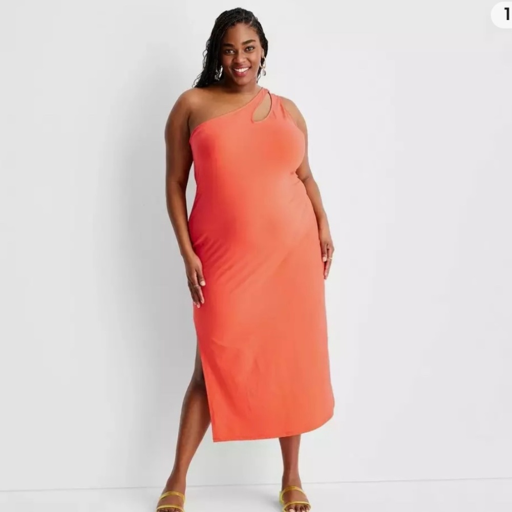Women's One Shoulder Cut Out Bodycon Knit Dress - Future Collective™ 2X Orange